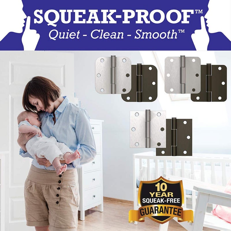 Hardware Essentials 854323 Smooth Corner Squeak-Proof Door Hinges, 3-1/2 inch, 3-1/2"", Satin Nickel, 3 Pieces - Image 2